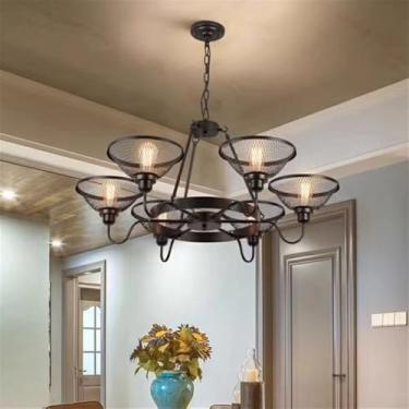 Imagem de Luminária pendente vintage industrial com LED, estilo americano, ideal para sala de estar, restaurante, quarto, casa de campo, loft, loja de roupas, café, bar, casa de família (6 lâmpadas).