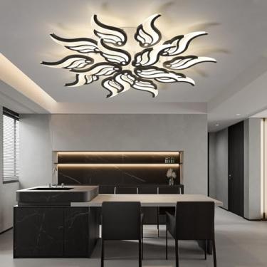 Imagem de Luminária de teto LED moderna em formato criativo de flor para sala de estar, lâmpada econômica para quarto, luz de teto dimerizável 3000K-6500K com controle remoto para escritório e sala de