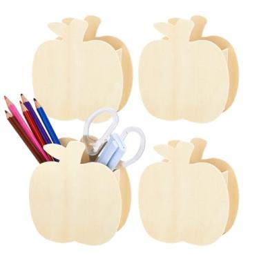 Imagem de PH PandaHall 4 porta-lápis de madeira maçã, organizador de canetas de madeira inacabada, porta-pincéis criativos, copos de mesa para casa, escola, escritório, primeiro dia, escola, ano novo, Natal