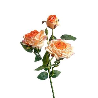 Imagem de Flor Artificial Rosa Retrô – Ramo Único com 3 Cabeças, Estilo Vintage para Decoração de Casa e Arranjos Florais(Rosa laranja/retro de 3 cabeça)