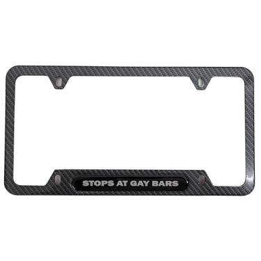 Imagem de Stops at Gay Bars Placa de Licença Moldura Suporte com Parafusos Aço Inoxidável 1 peça (Fibra de Carbono)