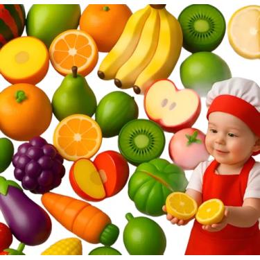 Imagem de Frutas Legumes De Brinquedo Cortar Creq Creq Comidinha Infantil Cozinha de Brinquedo