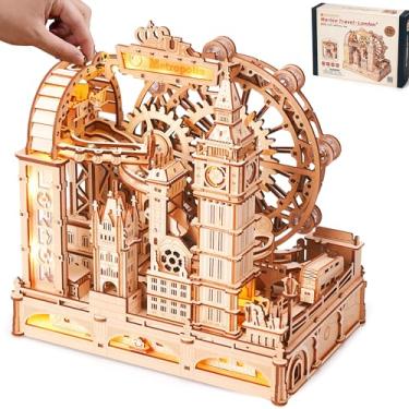 Imagem de ROBOTIME Wooden Town Marble Run - 3D Wooden Puzzles for Adults EGB01 Night City Marble Run Kit - Wooden Puzzle Models for Adults to Build - Space/STEM/Engineering Gift