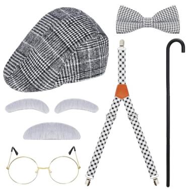 Imagem de Ahzemepinyo 100 dias de escola, fantasia de velho para meninos, acessórios de vovô, com chapéu, barba falsa, sobrancelha, óculos, suspensório e gravata borboleta