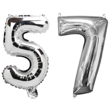 Imagem de Kit 2 Balão Metalizado Prata com Balão Número 80cm – Decoração para Festas, Aniversários e Ano Novo(3+9)