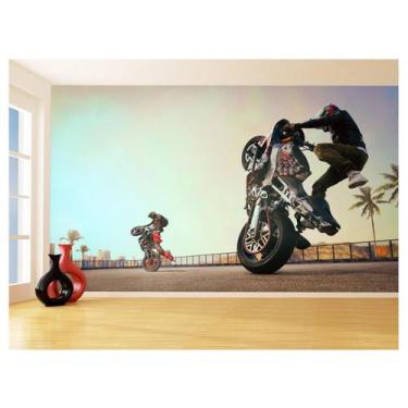 Imagem de Papel De Parede 3D Moto Grau Empinando Manobra 3,5M Bkm36 - Você Decor