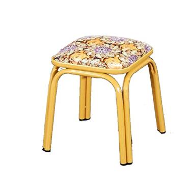 Imagem de ZABEES Banqueta moderna de metal para descanso de pés, banquinho alto, banquinho pequeno para entrada de adultos, banco de troca de sapatos para sala de estar, assento acolchoado