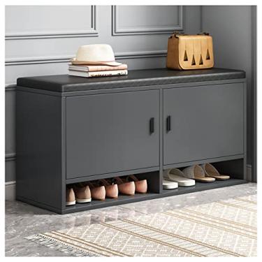 Imagem de Banqueta estofada moderna e simples para troca de sapatos pode ser sentada armário de troca de sapatos nórdico madeira maciça banco de sapatos almofada macia doméstica 100 x 30 x 50 cm, preto