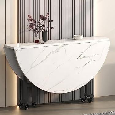 Imagem de Mesa de jantar compacta dobrável com folhas e rodas – Mesa de cozinha que economiza espaço para espaços pequenos, design dobrável, perfeita para apartamentos e casas minúsculas
