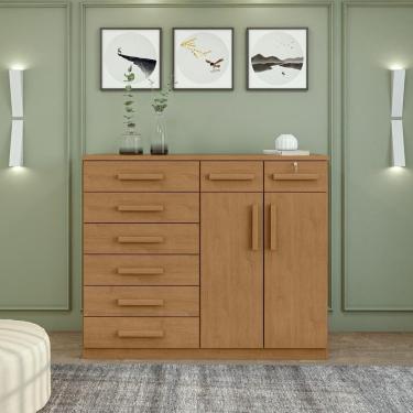 Imagem de Cômoda 8 Gavetas 2 Portas Toronto Amendoa Clean -lopas
