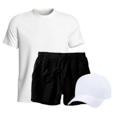Imagem de Conjunto Camiseta + Short Linho Masculina + Bone Aba Curva-Masculino