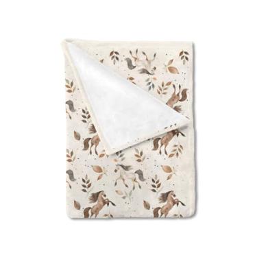Imagem de KuphiL10C Cobertor unissex de animais de fazenda, folhas de cavalo, berçário, para meninos e meninas, estampa de cavalos ocidentais, cobertor de cama para recém-nascidos e crianças - 76 x 101 cm