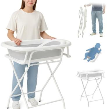 Imagem de Banheira Bebê Com Suporte Dobrável Portátil Infantil Kit Anti Escorreg