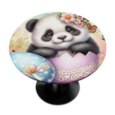 Imagem de hongjinglin Toalha de mesa redonda com borda elástica de Páscoa, toalha de mesa redonda limpável para ambientes internos e externos, pátio, jantar, cozinha, festival, decoração para mesas de 101 a 111