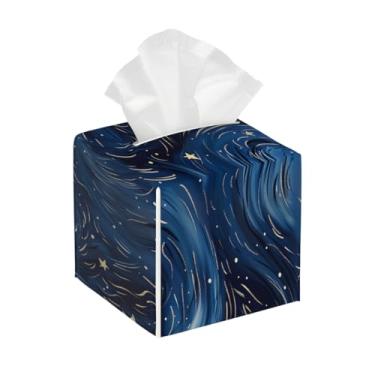 Imagem de Porta-lenços de couro quadrado à prova d'água galáxia estrela espacial organizador de papel facial com cinto inferior cubo estojo de lenços para mesa, banheiro, escritório, mesa, carro, decorativo