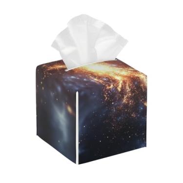 Imagem de Capa quadrada de couro para caixa de lenços à prova d'água, lindo design de galáxia, organizador de papel facial com cinto inferior, estojo de lenços para mesa, banheiro, escritório, mesa, carro