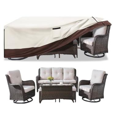 Imagem de Aacabo Capa para móveis de pátio para conjunto de 5 peças - capa de tecido Oxford 600D à prova d'água para 5 peças para ambientes externos, sofá de vime, cadeiras giratórias, poltronas, secionais