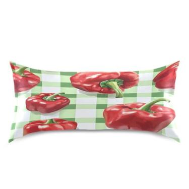 Imagem de Blueangle Fronha de cetim pimentão vermelho para cabelo e pele, fronha de seda, tamanho king (50,8 x 101,6 cm) - Capas de almofada de cetim refrescantes com fecho de envelope (200)