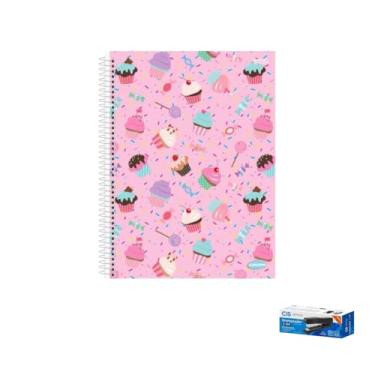 Imagem de Kit Caderno Feminino KBOM 10 Matérias 200 Folhas + Grampeador Metallic C-15 45 Folhas