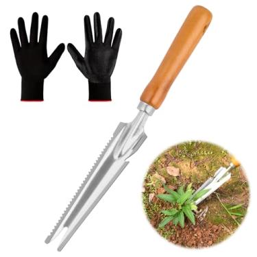 Imagem de BokingOne Ferramenta extrator manual 5 em 1 de aço inoxidável e faca de garfo de dente de leão - Ferramenta manual de remoção de ervas daninhas para capina, plantio, transplante, cultivo do solo e