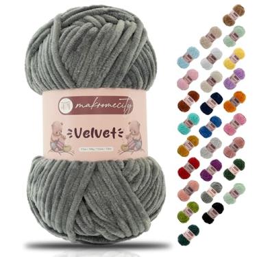 Imagem de Makromecity Fio de veludo 100 g (3,5 oz) / 120 m (132 jardas) fio de chenille premium 100% poliéster, ultra macio, antibolinhas, lavável na máquina, 30 cores para tricô e crochê (cinza, 1 novelo)