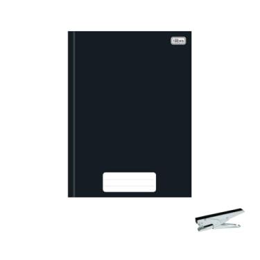 Imagem de Kit Caderno Brochura Capa Dura Pepper Preto 80 Folhas + Grampeador Alicate HP45