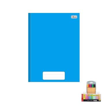 Imagem de Kit Caderno Brochura Capa Dura Pepper Azul 80 Folhas + Caneta Point 88 com 10 Cores + Marca Texto Boss 15 Cores