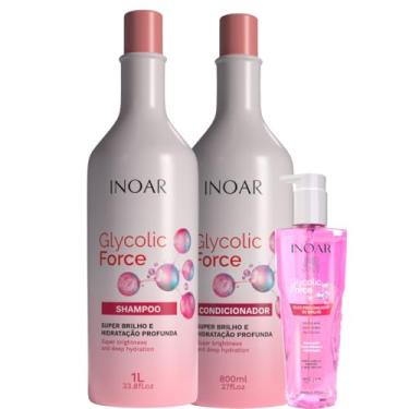 Imagem de Kit Inor Glycolic Force Shampoo 1 litro + Condicionador 800ml + Óleo Prolongador de Brilho 110ml