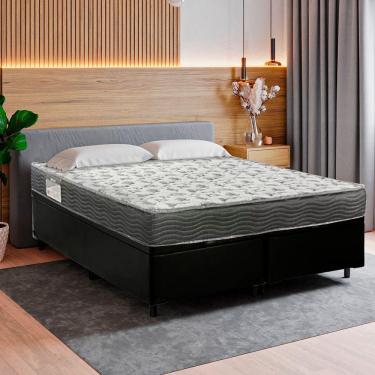 Imagem de Cama Box Baú Casal Bipartido Sintético + Colchão De Espuma D33 - Sereneprime - 138cm Preto
