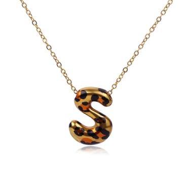 Imagem de Hremhoo Presentes de Natal para netos, colar com letra de bolha, leopardo, banhado a ouro 18 K, com inicial bolha A-Z, para mulheres, meias de Natal para adolescentes, Small, Liga de aço, Sem Pedra