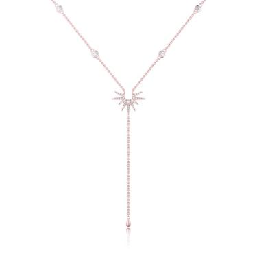 Imagem de Lariat Colar de prata para mulheres, colar longo da moda, colar delicado com pingente de ouro rosa/prata Y 14 k em forma de Y, colar com pingente de gota simples de zircônia cúbica, colar de estrela