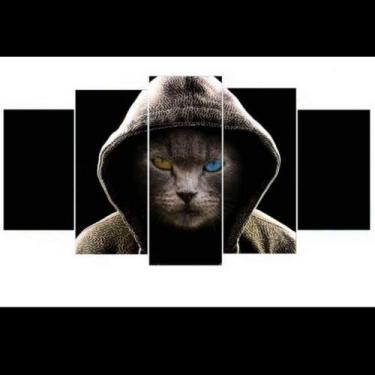 Imagem de quadro decorativo 5 peças modelo  gato moderno - autopc
