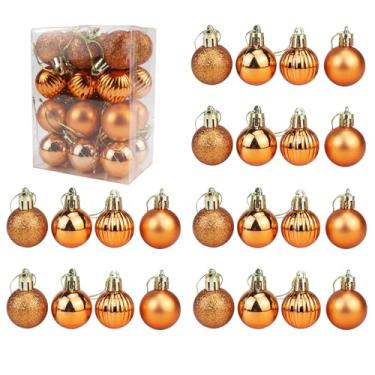 Imagem de Aacehlh 24 peças de enfeites de bolas de Natal para árvore de Natal, mini enfeites de árvore de Natal inquebráveis de 3 cm (laranja, 3 cm)