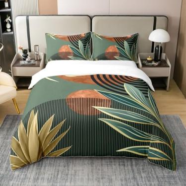 Imagem de Erosebridal Capa de edredom de meados do século, 100% algodão, vintage, boêmia, tamanho king, moderno, minimalista, conjunto de cama com listras geométricas abstratas, arte para meninos e homens