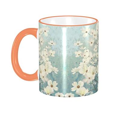 Imagem de Ourdovi Caneca de café expresso de cerâmica Spring Dogwood Blossoms, caneca de cerâmica revestida DIY, para café, sopa, chá, leite, latte, cacau quente, colorido divertido 350 ml