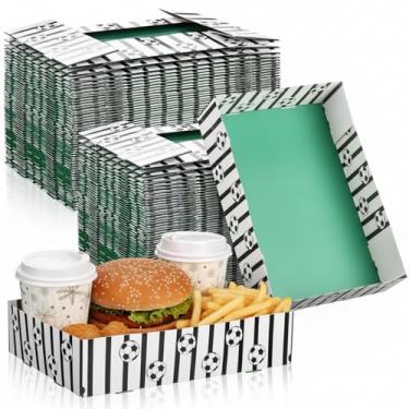 Imagem de Chivertion 100 bandejas de comida com tema de futebol 26 x 18 x 5 x 5 cm, bandeja de comida dobrável com 4 cantos, lembrancinhas de festa de futebol, tigelas descartáveis para fãs de esportes