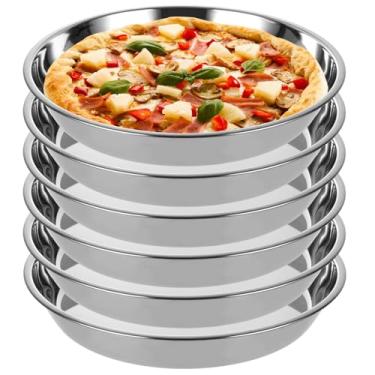 Imagem de MUXHEL Pacote com 6 formas profundas de pizza de aço inoxidável de 25 cm para forno, bandeja de pizza antiaderente, assadeira de pizza, pratos de pizza para torta, biscoitos, lavável na lava-louças