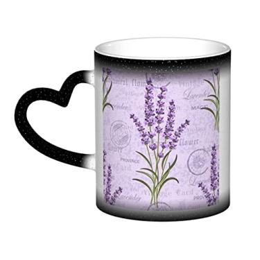 Imagem de Caneca de café divertida com estampa de lavanda, copo de cerâmica com mudança de cor sensível ao calor 12 Oz, para café/chá/leite/cacau, para adolescente/aniversário/festival/presentes