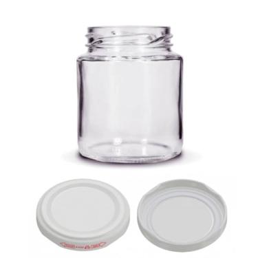 Imagem de Kit 20 unidades - Pote de vidro Redondo Belém 240ml - Tampas Brancas