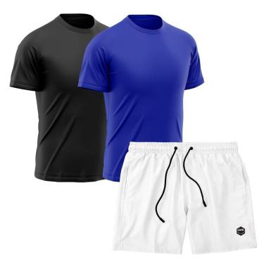 Imagem de Kit 2 Camisetas Dry Treino Fitness Academia + Short Bermuda Branco-Masculino