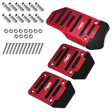 Imagem de SWQS 3 peças de capas de pedal de carro, kit de substituição de pastilhas de freio e gás de transmissão manual de alumínio antiderrapante, capas de pedais de embreagem esportiva para a maioria dos