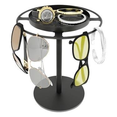 Imagem de Depisuta Organizador de óculos de Sol, Suporte para óculos Com Bandeja de Armazenamento para 9 Pares de óculos, Bandeja Superior para Relógios e Joias, Almofadas Antiderrapantes (BLACK)