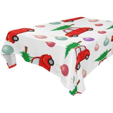 Imagem de Burbuja Toalha de mesa de carros de Natal, toalha de mesa quadrada anti-rugas grossa para decoração de jantar, cozinha, festa, 152 x 152 cm