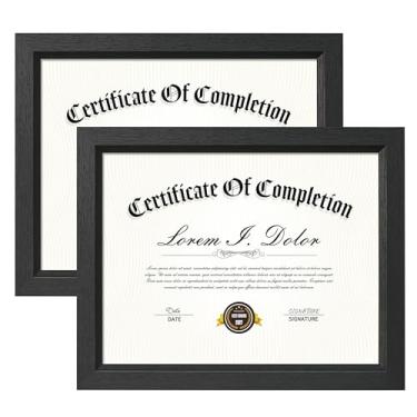 Imagem de Decobility Moldura de certificado de 21 x 28 cm com vidro real temperado, moldura de diploma de 21 x 27 cm para mesa e parede, porta-retrato de grão de madeira preta, conjunto de 2