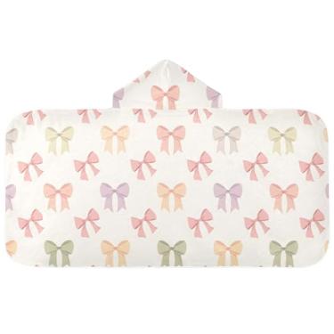 Imagem de Burbuja Toalha de banho com capuz de laço rosa para crianças, toalha de praia de pelúcia macia absorvente para chá de meninas e meninos 3-10 anos, 61 x 127 cm