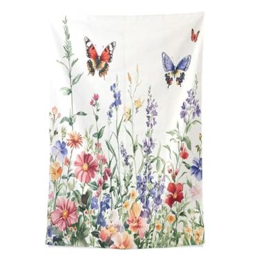 Imagem de STAYTOP Tapeçaria de primavera flores silvestres e borboletas tapeçarias para decoração de casa decoração de dormitório sala de estar quarto tapete de parede (80 × 60 pol)