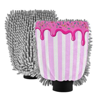 Imagem de STAYTOP Luvas listradas para lavagem de carro para sorvete, 2 peças, luvas de microfibra de chenille, sem arranhões, panos de esponja de lavagem ultra absorventes para carros, limpeza doméstica - L