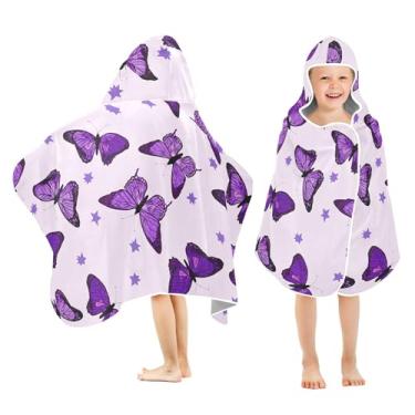Imagem de Burbuja Toalha de banho com capuz borboletas para crianças, toalha de praia de pelúcia macia absorvente para chá de meninas e meninos 3-10 anos, 61 x 127 cm