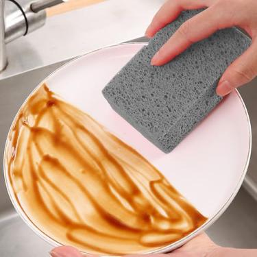 Imagem de Esponja de cozinha de limpeza comprimida de 6 peças, esponja de prato reutilizável estilo celulose expansível, esfregão antiarranhões para panelas, banheiro, preto
