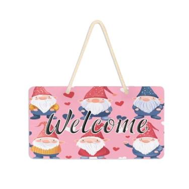 Imagem de Burbuja Placa de boas-vindas dos gnomos dos namorados para porta da frente, placa de boas-vindas de PVC para decoração de férias de casa de fazenda, 15 x 28 cm